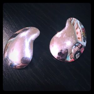 VTG Silver Tone Pear dollop shape Mirror Earrings